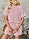 Textured Round Neck Short Sleeve Top and Shorts Set - Trendsi - Flyclothing LLC