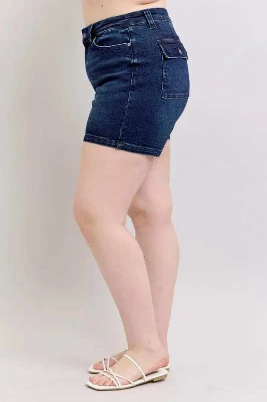Judy Blue Full Size High Waist Back Flap Pocket Denim Shorts Plus Size - Trendsi - Flyclothing LLC
