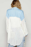 POL High-Low Denim Patchwork Lace Shirt - Trendsi - Flyclothing LLC