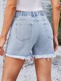 Distressed Pearl Trim Denim Shorts with Pockets - Trendsi - Flyclothing LLC