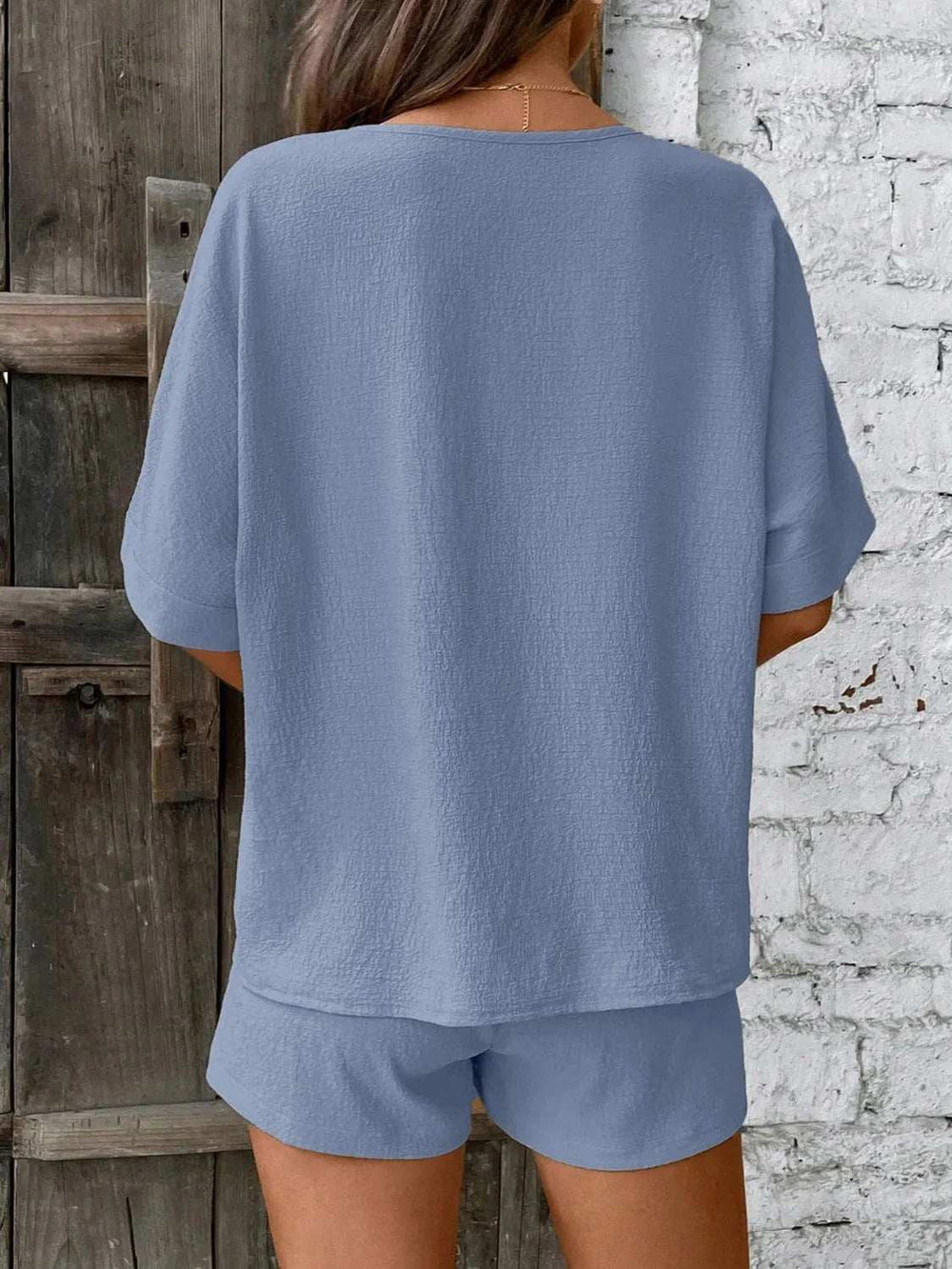 V-Neck Half Sleeve Top and Shorts Set - Trendsi - Flyclothing LLC