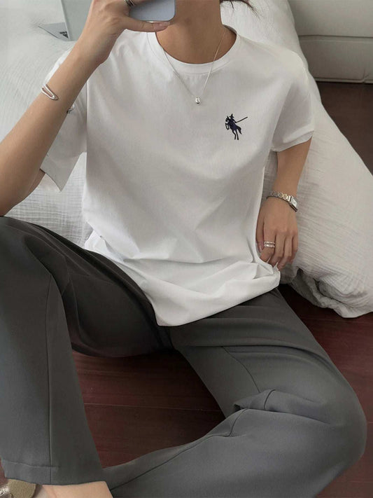 Round Neck Short Sleeve T-Shirt - Trendsi - Flyclothing LLC