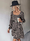 Leopard Smocked Flounce Sleeve Mini Dress - Trendsi - Flyclothing LLC