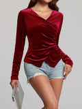 Ruched Surplice Long Sleeve Top - Trendsi - Flyclothing LLC
