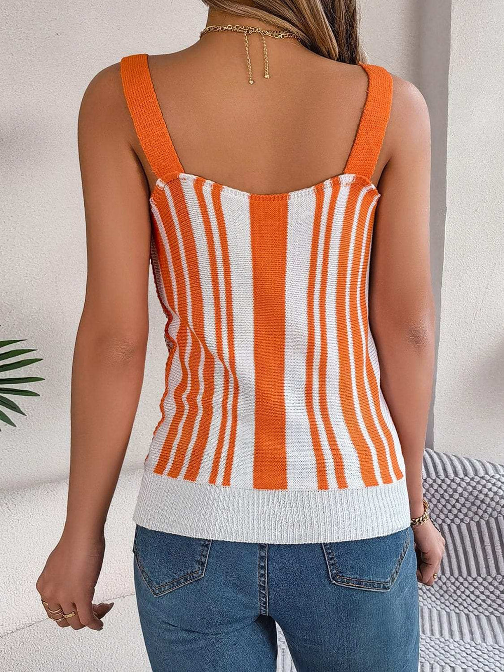 Openwork Striped V-Neck Tank - Trendsi - Flyclothing LLC