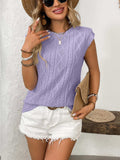 Eyelet Round Neck Cap Sleeve Top - Trendsi - Flyclothing LLC