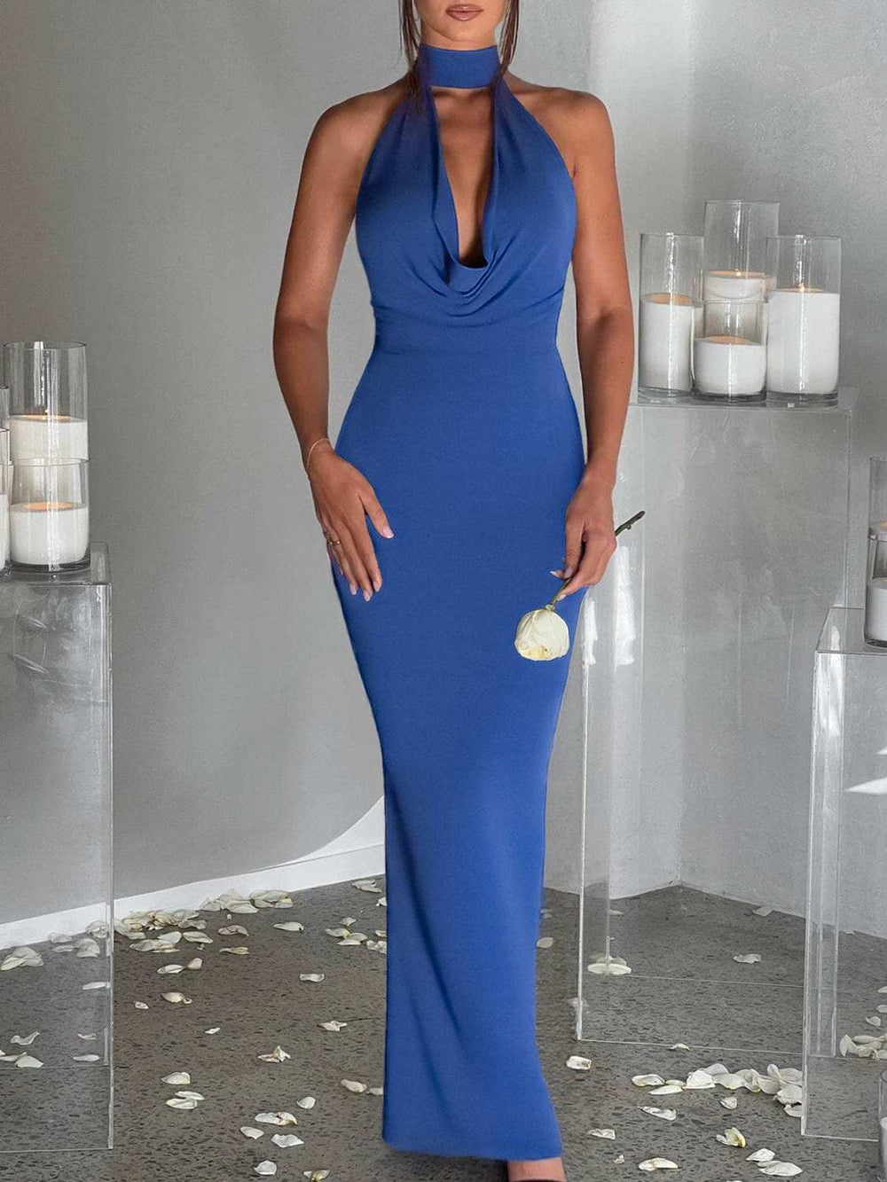 Backless Lace Up Back Sleeveless Maxi Dress - Trendsi - Flyclothing LLC