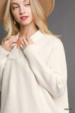 Umgee V-Neck Sweater with Wide Trim Detail - Trendsi - Flyclothing LLC