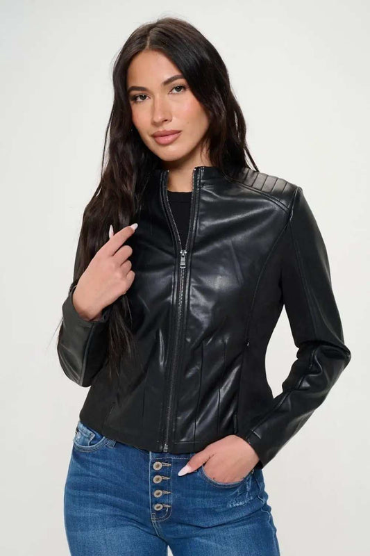 Coalition LA Zip Up Vegan Moto Jacket - Trendsi - Flyclothing LLC