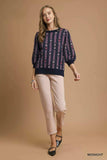 Umgee Jacquard Knit Puff Sleeve Sweater - Trendsi - Flyclothing LLC