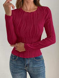 Textured Round Neck Long Sleeve Top - Trendsi - Flyclothing LLC