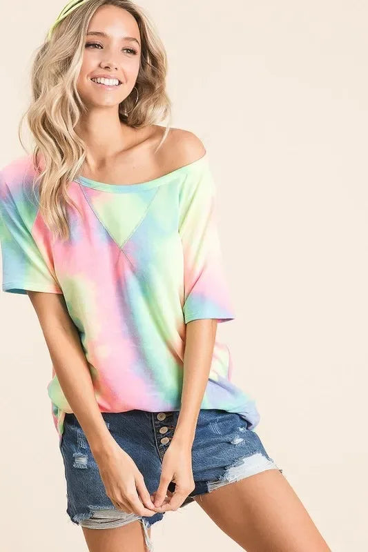 BiBi Tie Dye French Terry Print Top - Trendsi - Flyclothing LLC