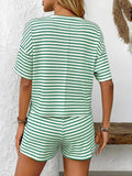 Striped Round Neck Short Sleeve Top and Shorts Set - Trendsi - Flyclothing LLC