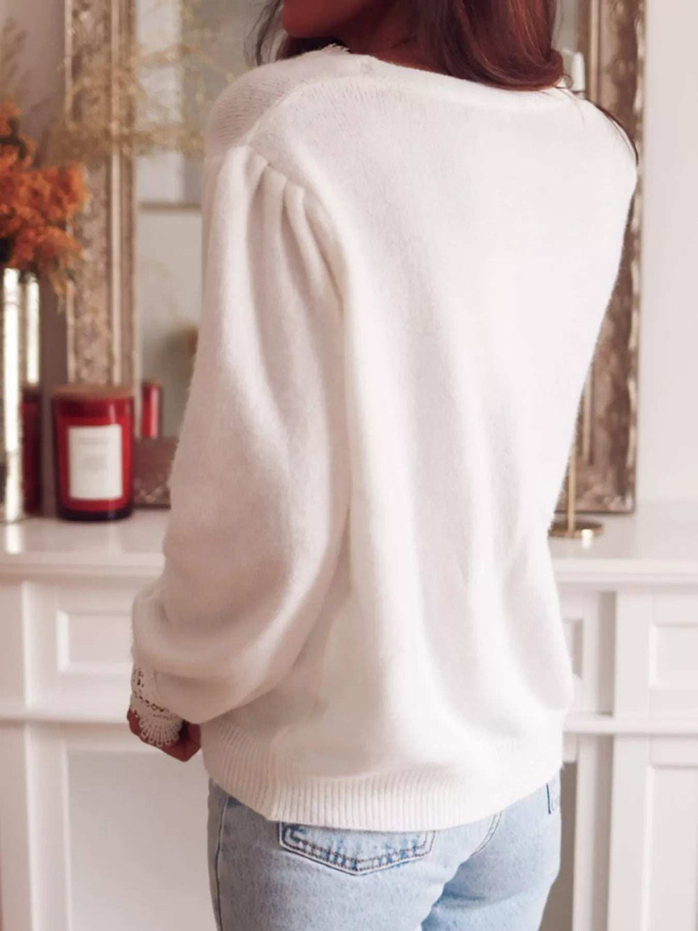 Lace Trim V-Neck Cardigan - Trendsi - Flyclothing LLC