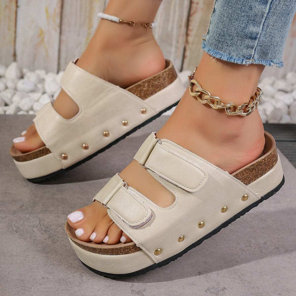 PU Leather Studded Platform Sandals - Trendsi - Flyclothing LLC