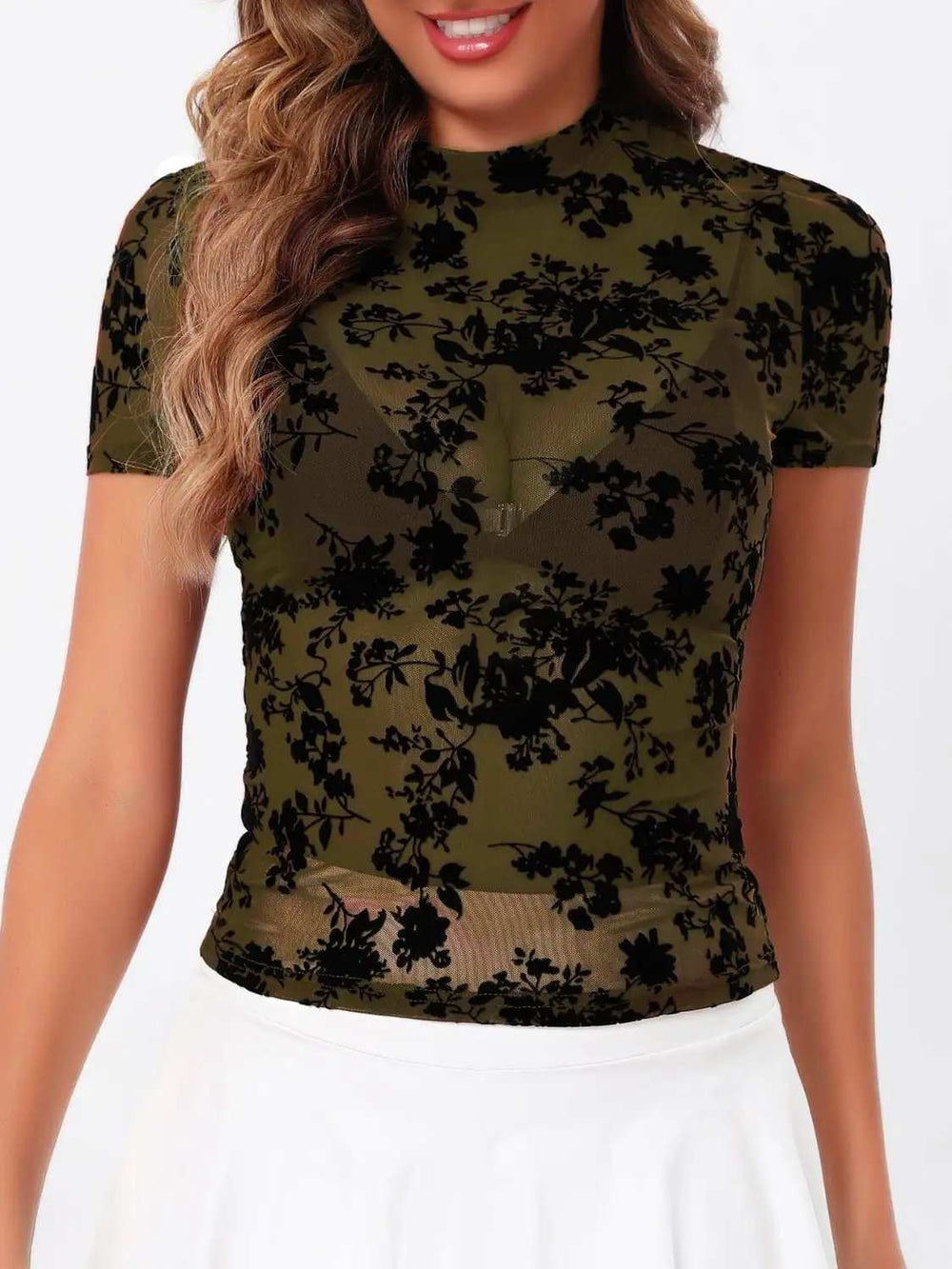 Mock Neck Short Sleeve Top - Trendsi - Flyclothing LLC