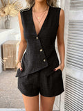 Devine Button Down Sleeveless Top and Shorts Set - Trendsi - Flyclothing LLC