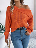 Cable-Knit One Shoulder Long Sleeve Sweater - Trendsi - Flyclothing LLC