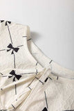 Bow Print Tie Neck Half Sleeve Dress - Trendsi - Flyclothing LLC