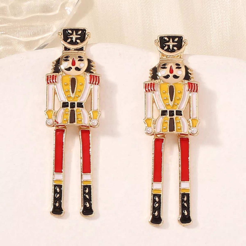 Christmas 18K Gold-Plated Nutcracker Soldier Earrings - Trendsi - Flyclothing LLC
