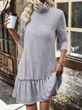 Frill Turtleneck Long Sleeve Dress - Trendsi - Flyclothing LLC