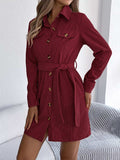 Button-Front Corduroy Shirt Dress - Trendsi - Flyclothing LLC