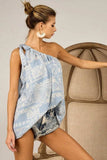 BiBi Aztec Printed Woven Tied Ribbon One Shoulder Top - Trendsi - Flyclothing LLC