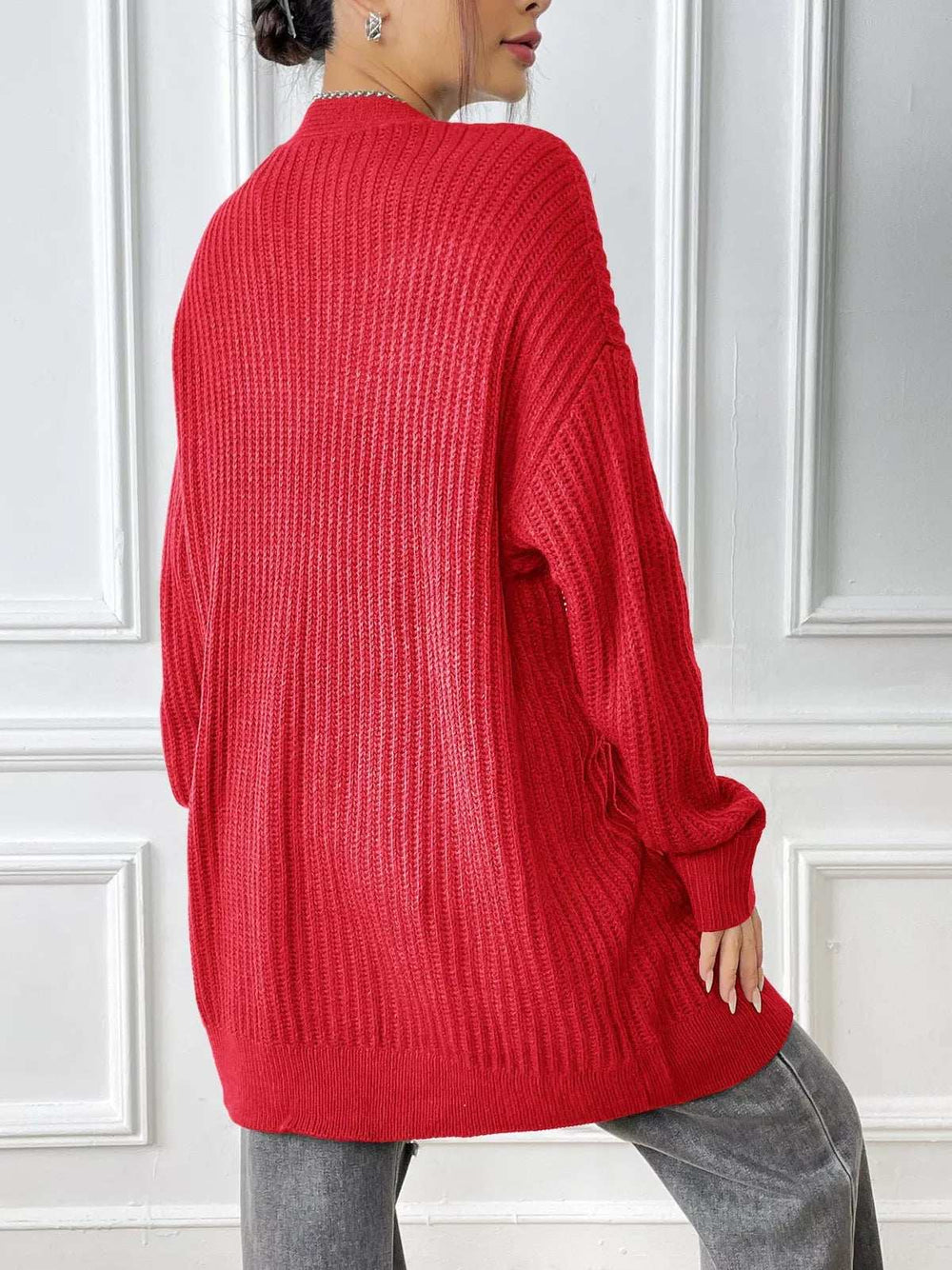 Open Front Drop Shoulder Cardigan - Trendsi - Flyclothing LLC