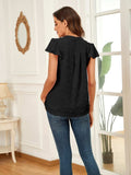 Swiss Dot Notched Cap Sleeve Blouse - Trendsi - Flyclothing LLC