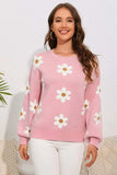 Flower Round Neck Dropped Shoulder Sweater - Trendsi - Flyclothing LLC