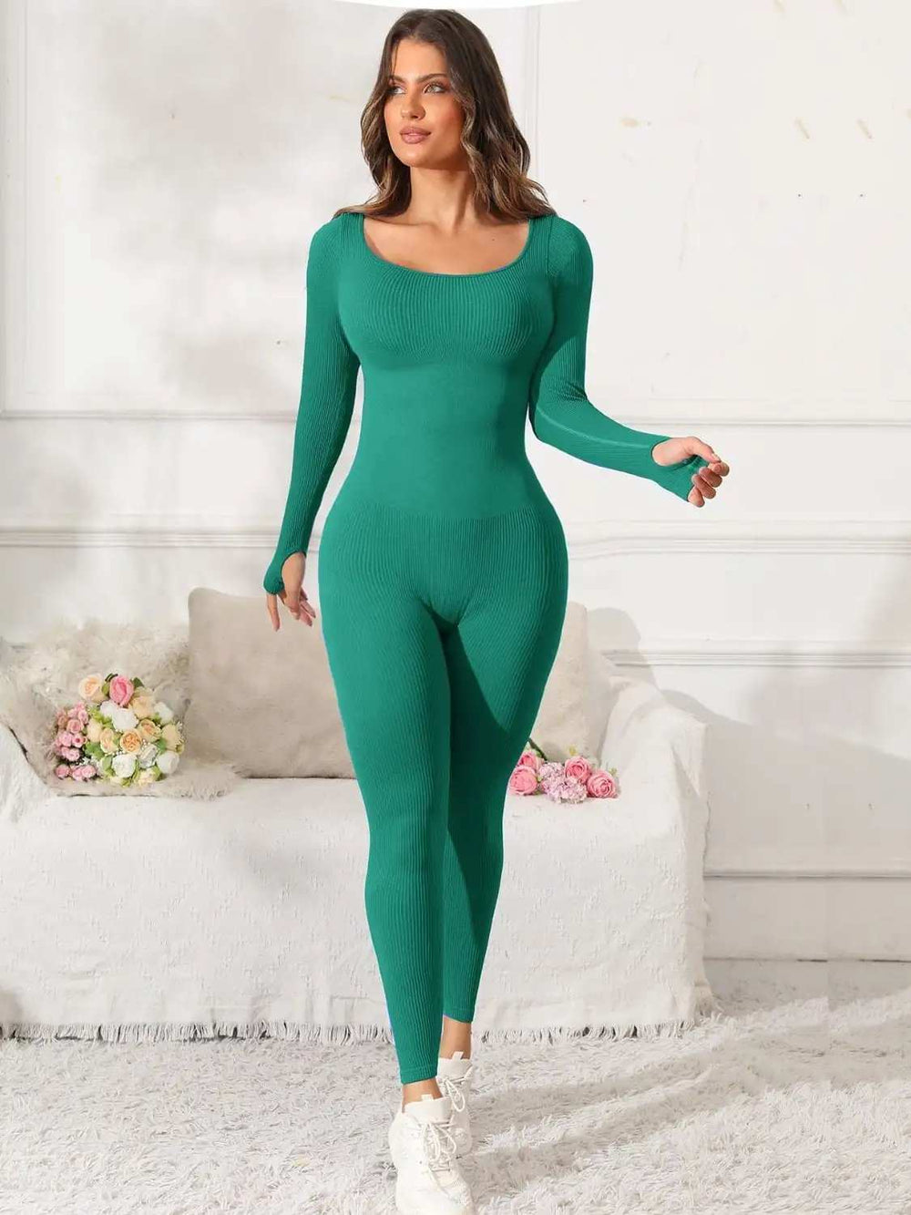 Scoop Neck Long Sleeve Active Jumpsuit - Trendsi - Flyclothing LLC