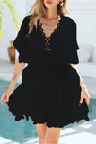 Ruffled Smocked Waist V-Neck Cover-Up - Trendsi - Flyclothing LLC