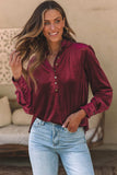 Frill Half Button Mock Neck Long Sleeve Blouse - Trendsi - Flyclothing LLC