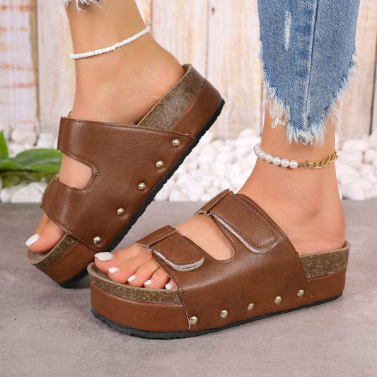 PU Leather Studded Platform Sandals - Trendsi - Flyclothing LLC