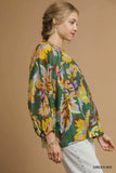Umgee Mix Abstract Print Balloon Sleeve Blouse - Trendsi - Flyclothing LLC