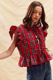 SO ME Christmas Holiday Plaid Ruffled Quilt Vest Top - Trendsi - Flyclothing LLC