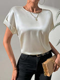 Round Neck Short Sleeve Blouse - Trendsi - Flyclothing LLC