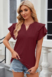 Eyelet Notched Flutter Sleeve T-Shirt - Trendsi - Flyclothing LLC