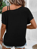 Contrast Asymmetrical Neck Short Sleeve T-Shirt - Trendsi - Flyclothing LLC