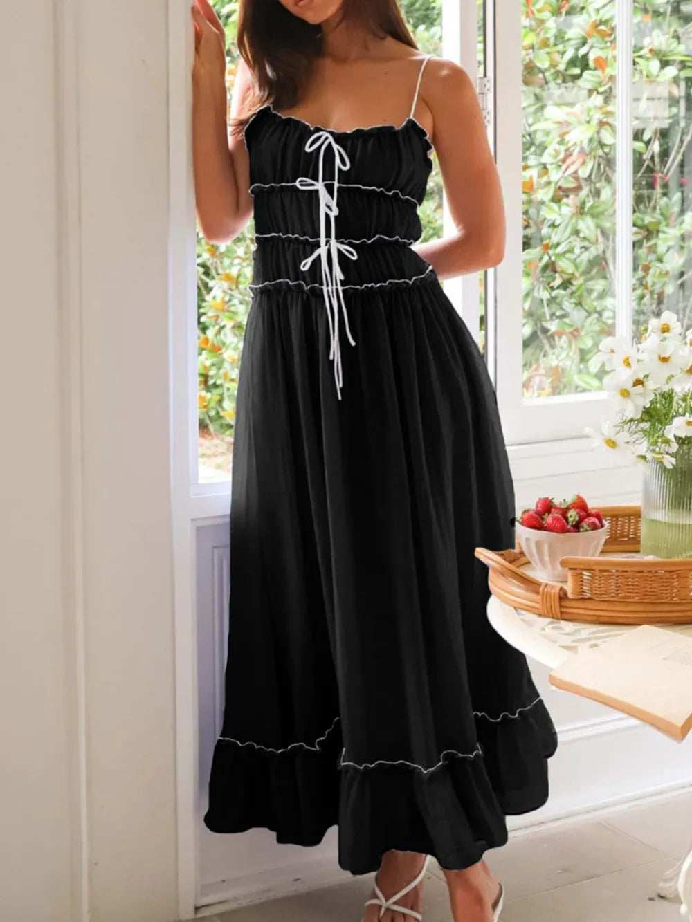 Devine Frill Ruffled Hem Midi Cami Dress - Trendsi - Flyclothing LLC