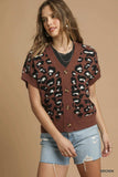 Umgee Leopard Button Down Short Sleeve Cardigan - Trendsi - Flyclothing LLC