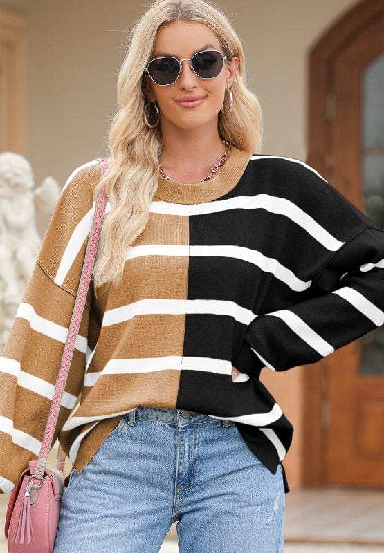 Contrast Striped Long Sleeve Sweatshirt - Trendsi - Flyclothing LLC