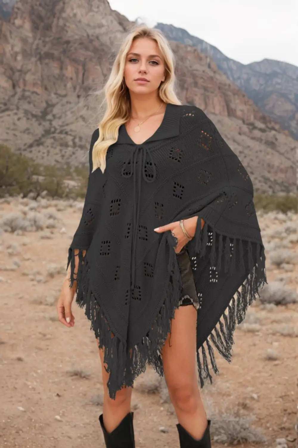 Tassel Hem Knit Cover Up - Trendsi - Flyclothing LLC