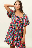 BiBi Floral Print Puff Square Neck Dress - Trendsi - Flyclothing LLC