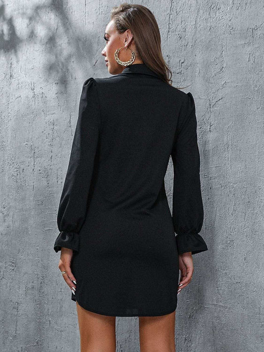 Perfee Ruched Button Up Long Sleeve Dress - Trendsi - Flyclothing LLC
