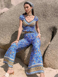 Printed V-Neck Top and Pants Set - Trendsi - Flyclothing LLC