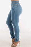 High Waist Buttoned Skinny Hip Lifting Jeans - Trendsi - Flyclothing LLC