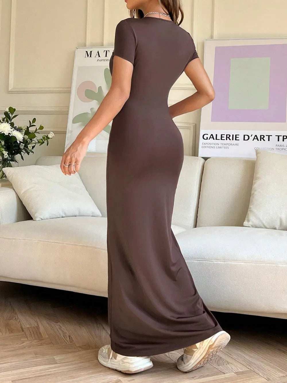 Short Sleeve Maxi Tee Dress - Trendsi - Flyclothing LLC