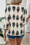 Printed V-Neck Three-Quarter Sleeve Blouse - Trendsi - Flyclothing LLC