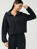 Zip Up Dropped Shouder Active Hooded - Trendsi - Flyclothing LLC